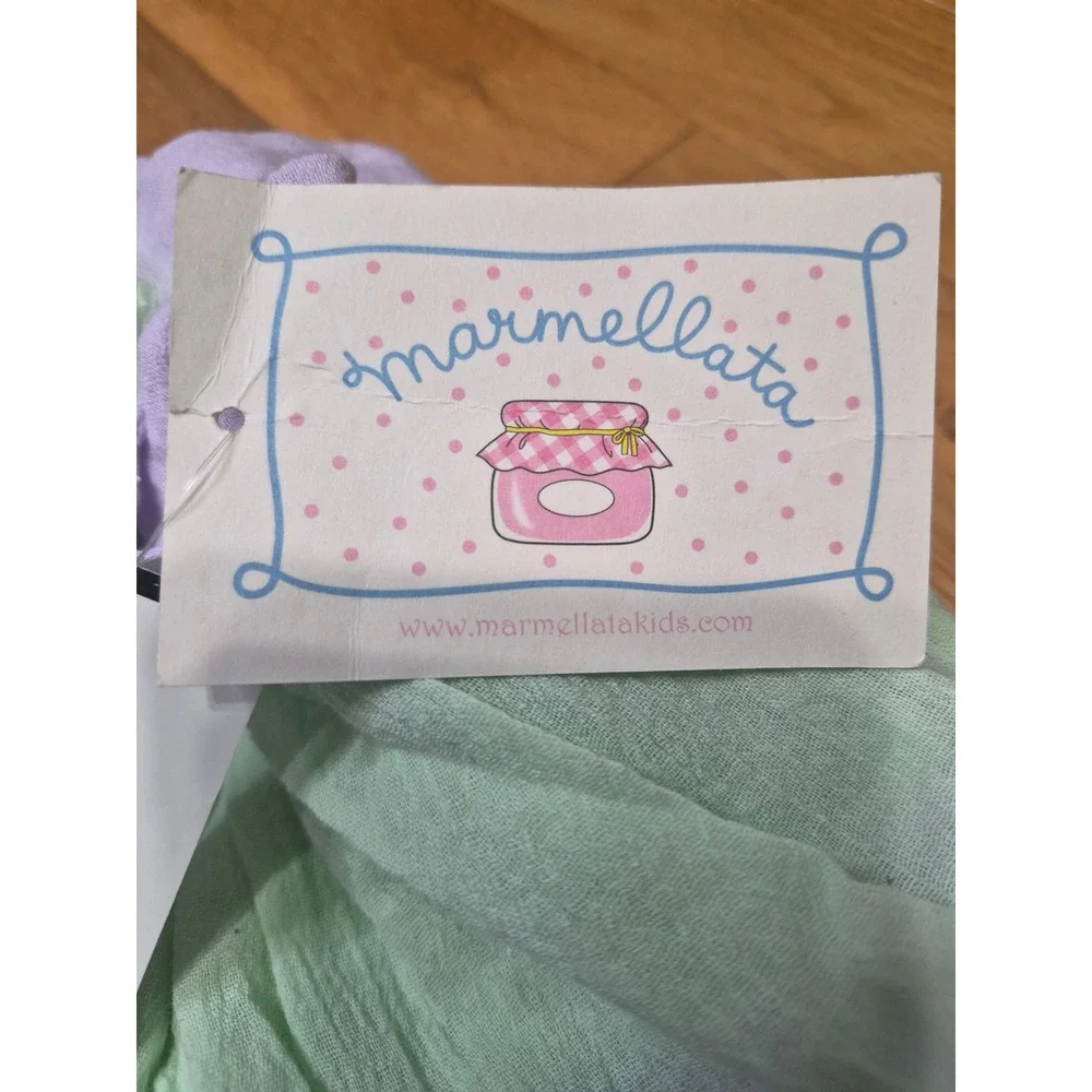 Marmellata Girls 3T Tiered Ruffle Cotton Gauze Dress Lilac Mint Green Bow NWT